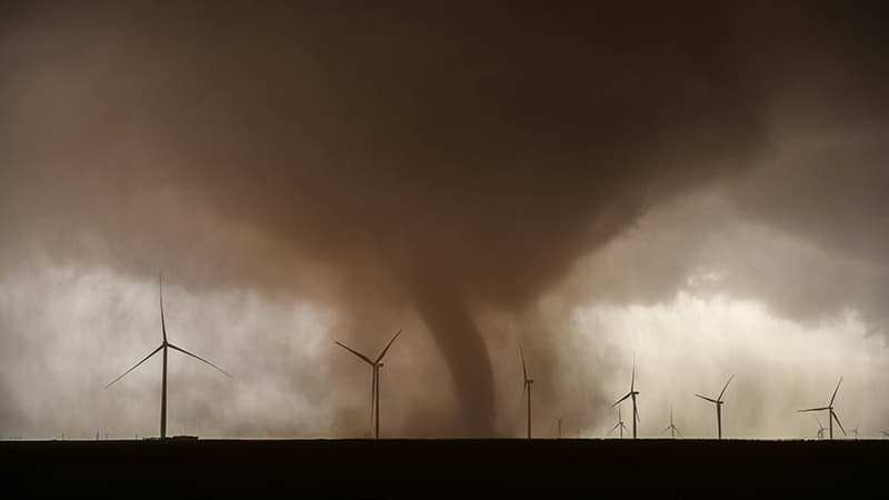 Tornado near a wind farm